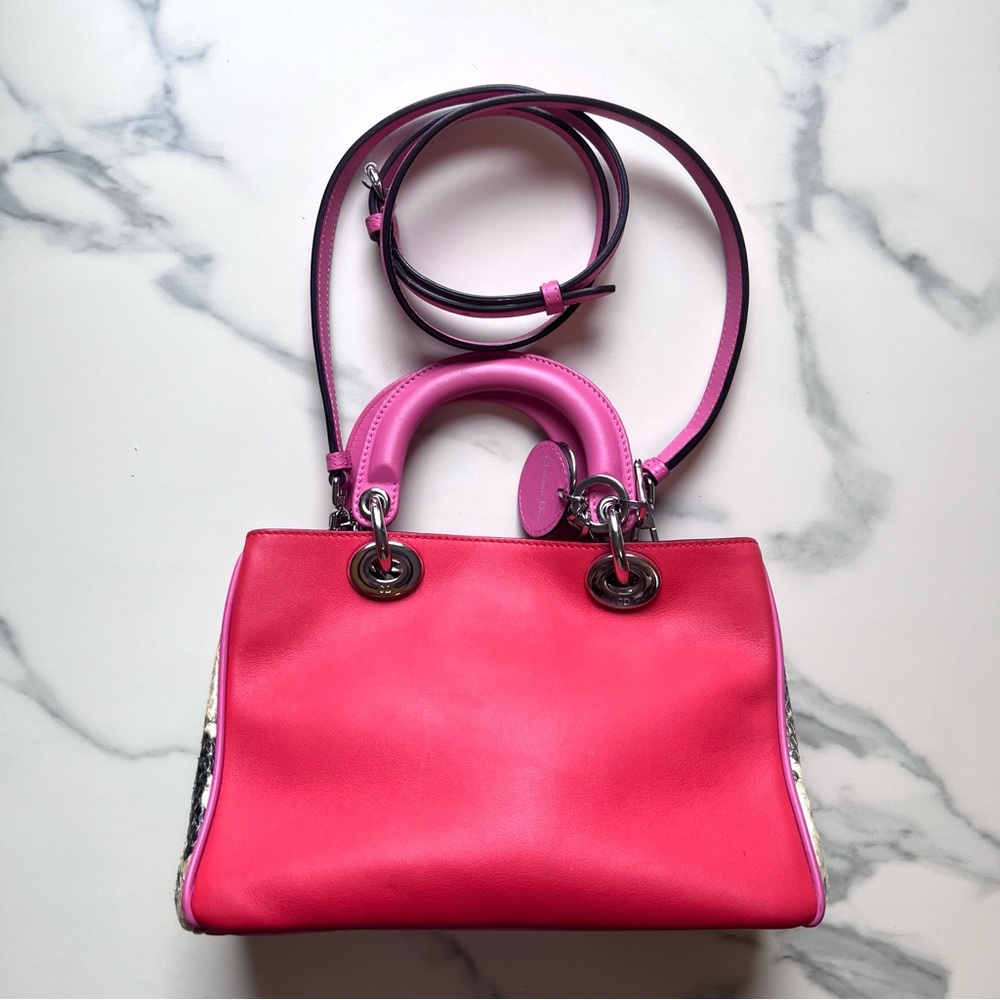 Maximalist Dior Small Pink/Red Calfskin and Python Diorissimo Tote Bag - Picture 7 of 16